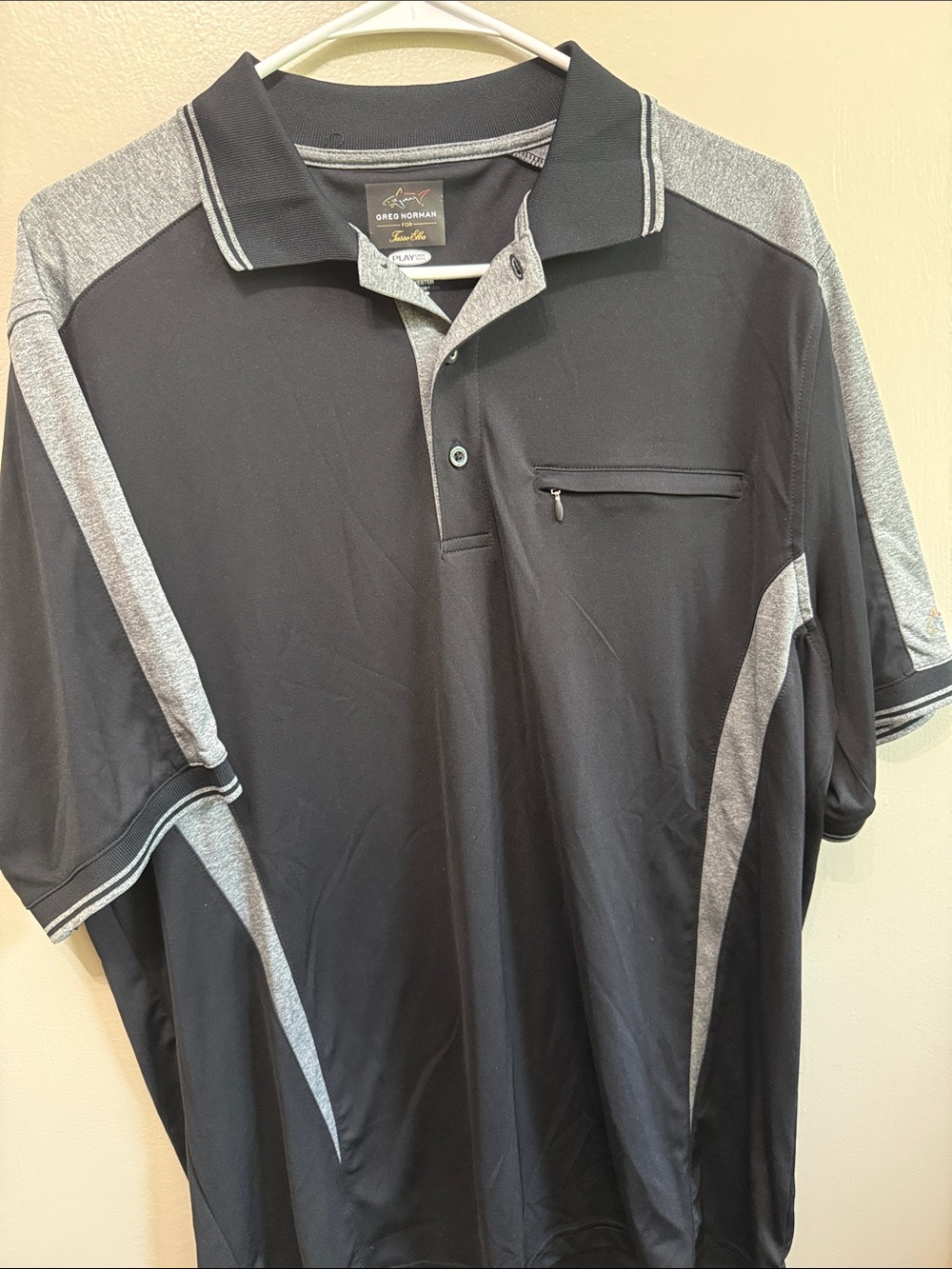 Greg Norman Collection Black Polo with Gray Accent Panels
